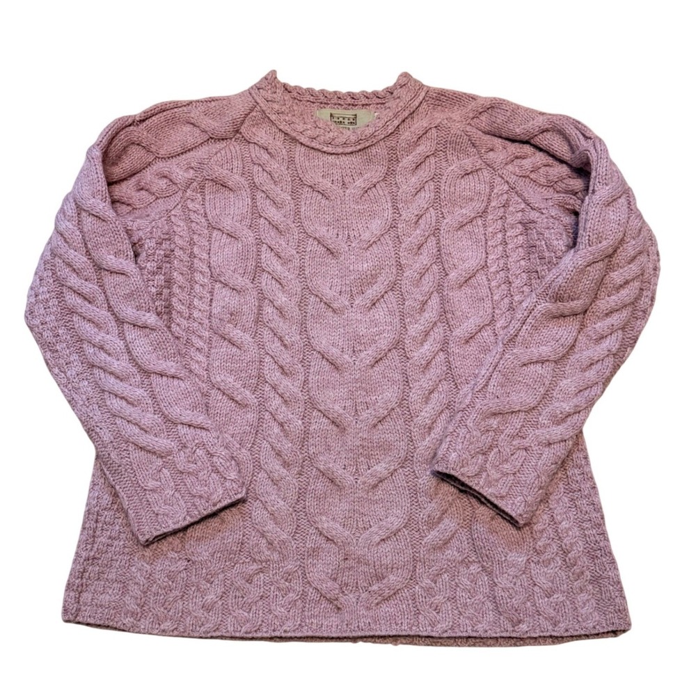 Aran Sweater Market Womens M Merino Wool Cable Knit Sweater Ireland Dusty Rose - Picture 3 of 8